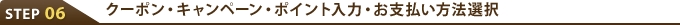 STEP06 クーポン・キャンペーン・ポイント入力・お支払い方法選択